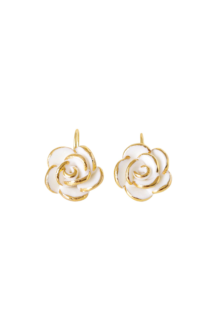 Golden White Cloud Rose Hook Earrings