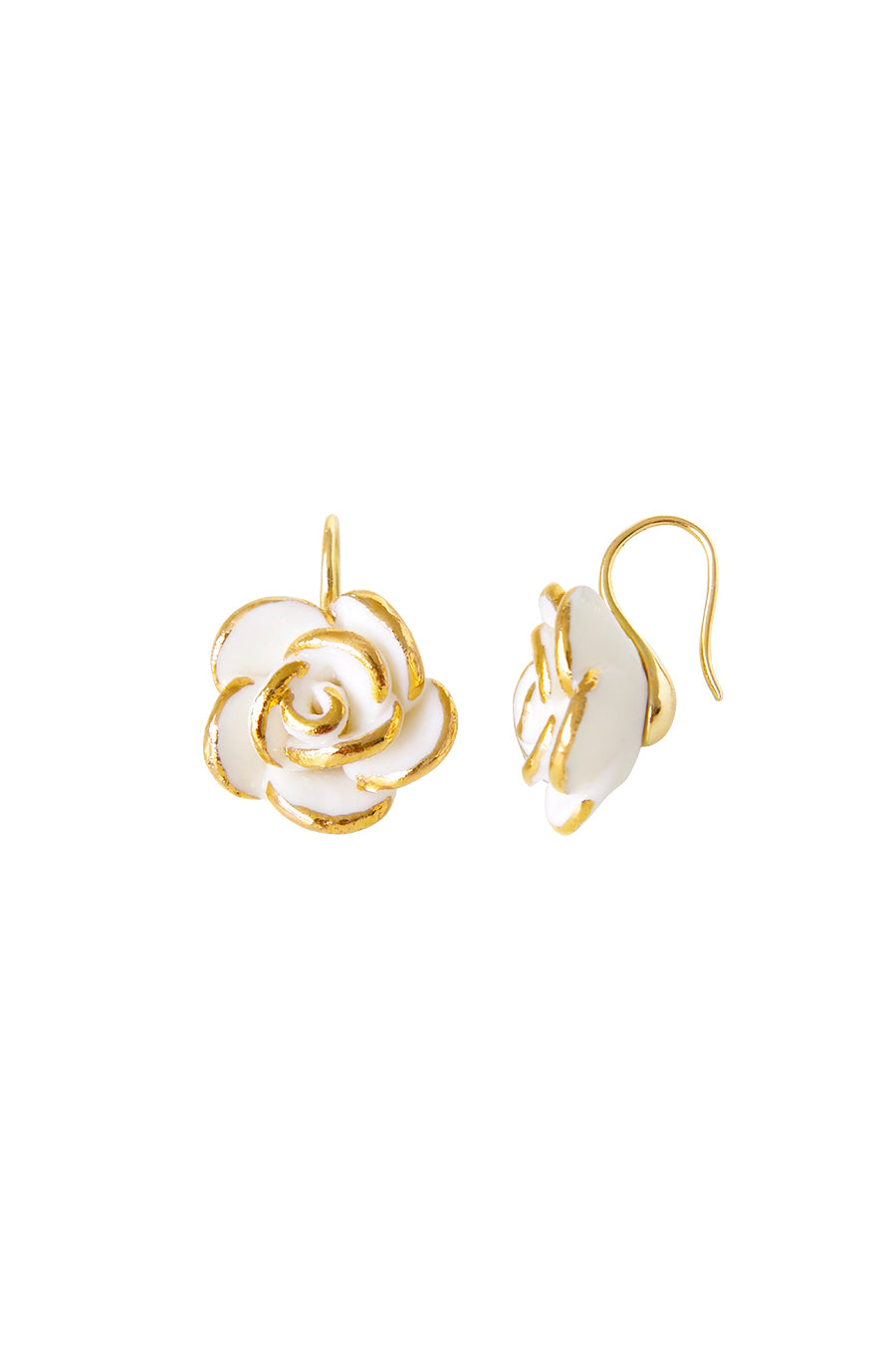 Golden White Cloud Rose Hook Earrings