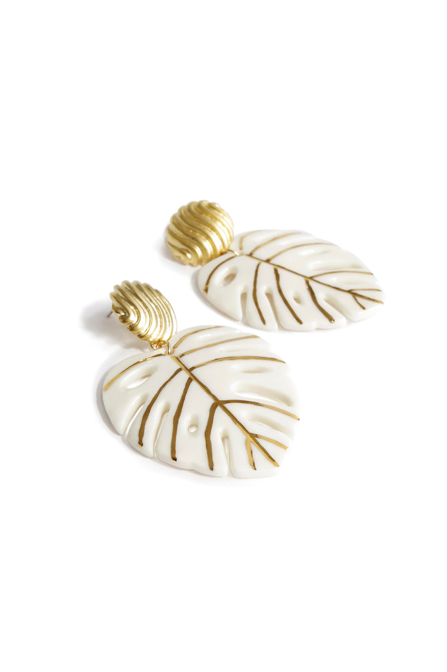Golden Monstera Leaf Statement Earrings