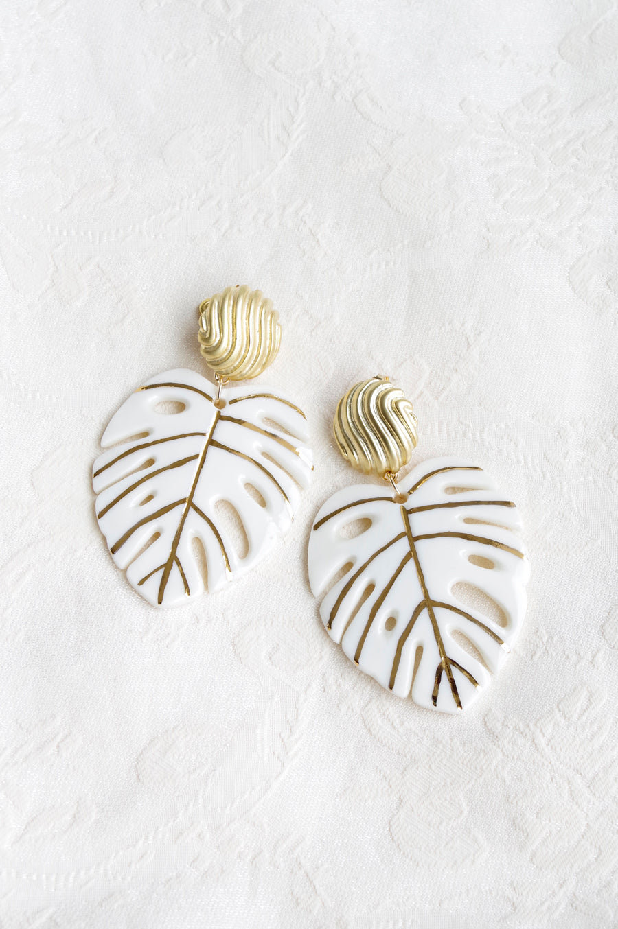 Golden Monstera Leaf Statement Earrings