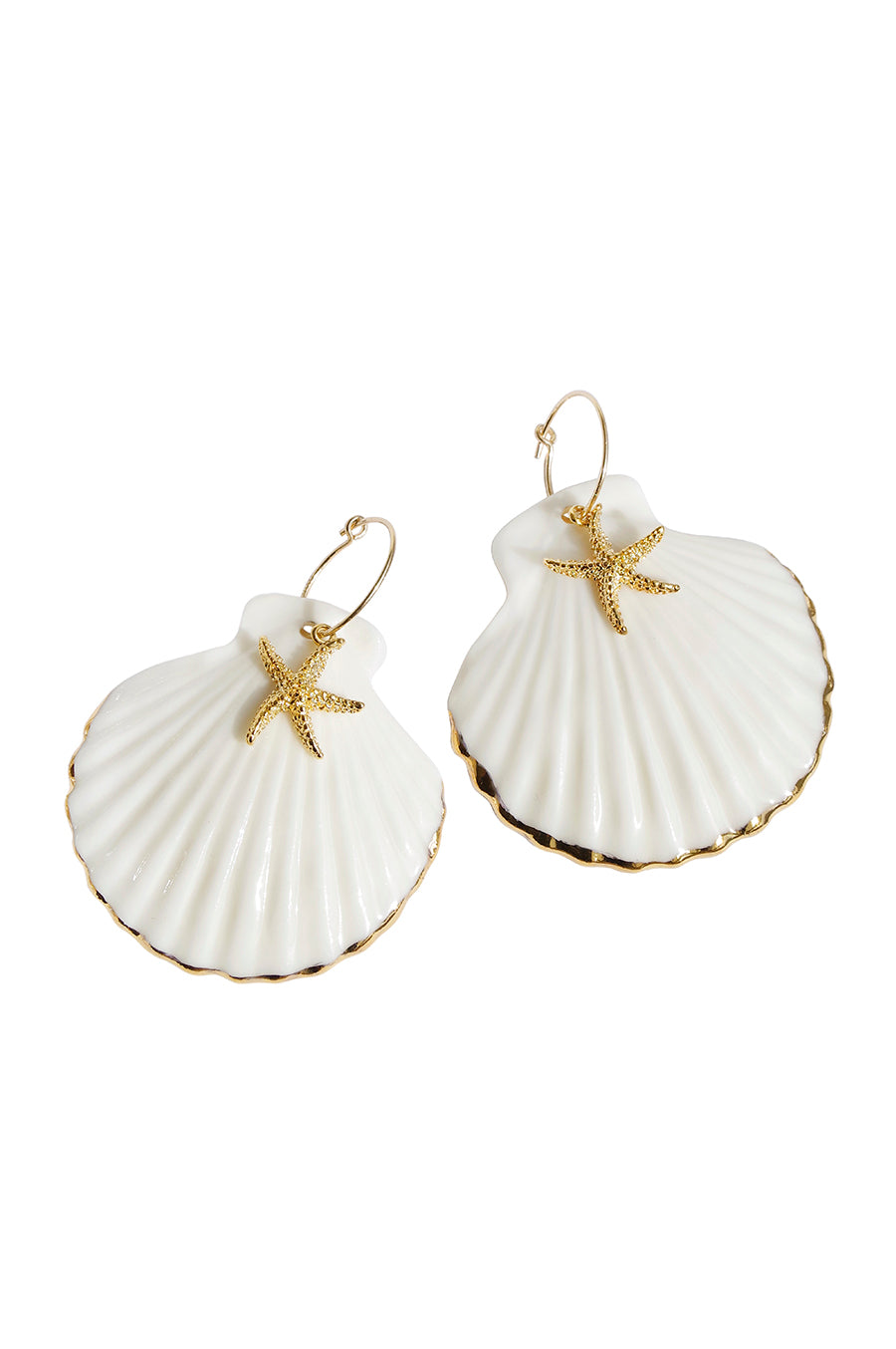 Golden Edge Clam Shell With Starfish Hoop Earrings