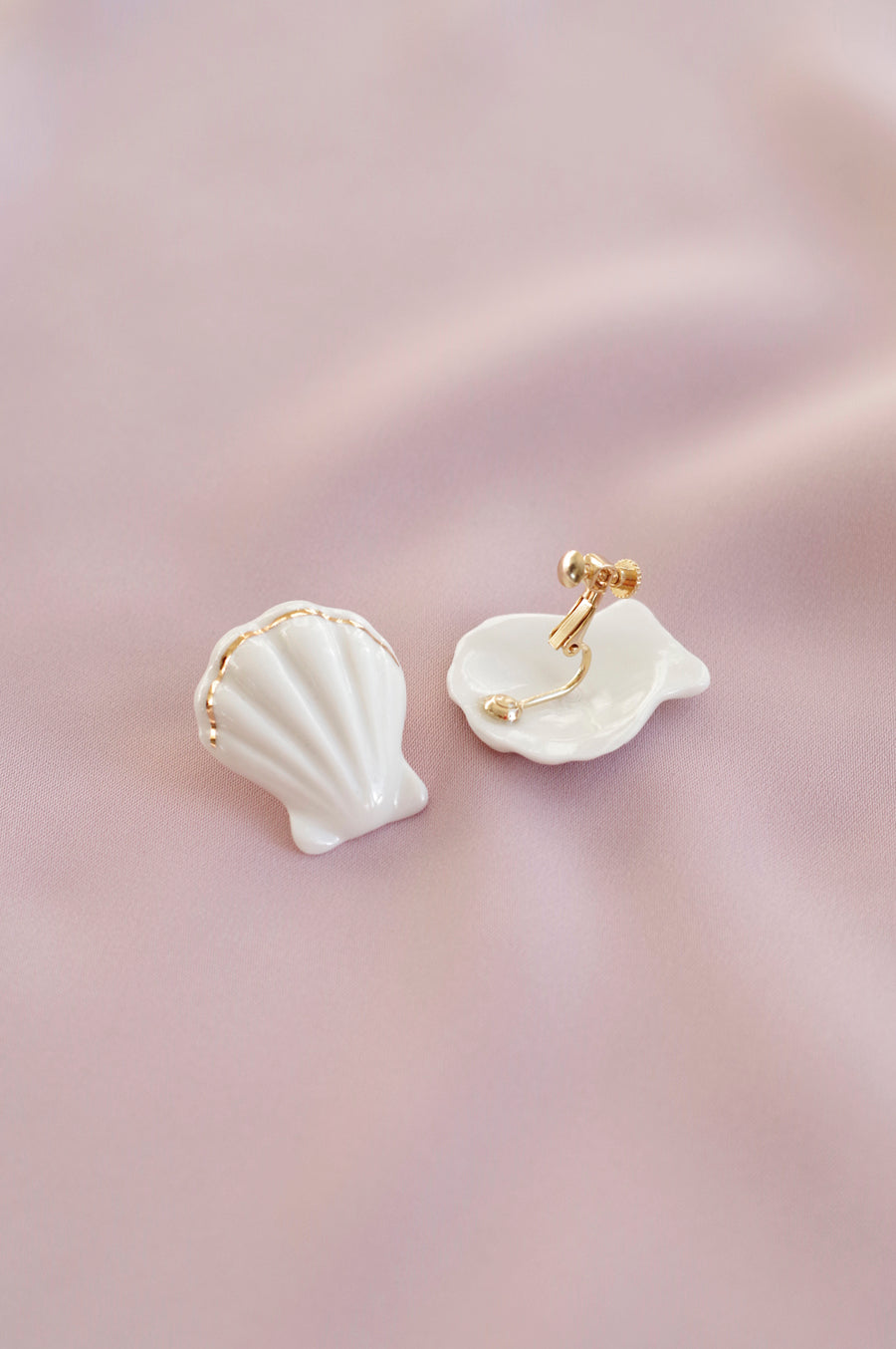 Porcelain Clam Shell Statement Stud Earrings