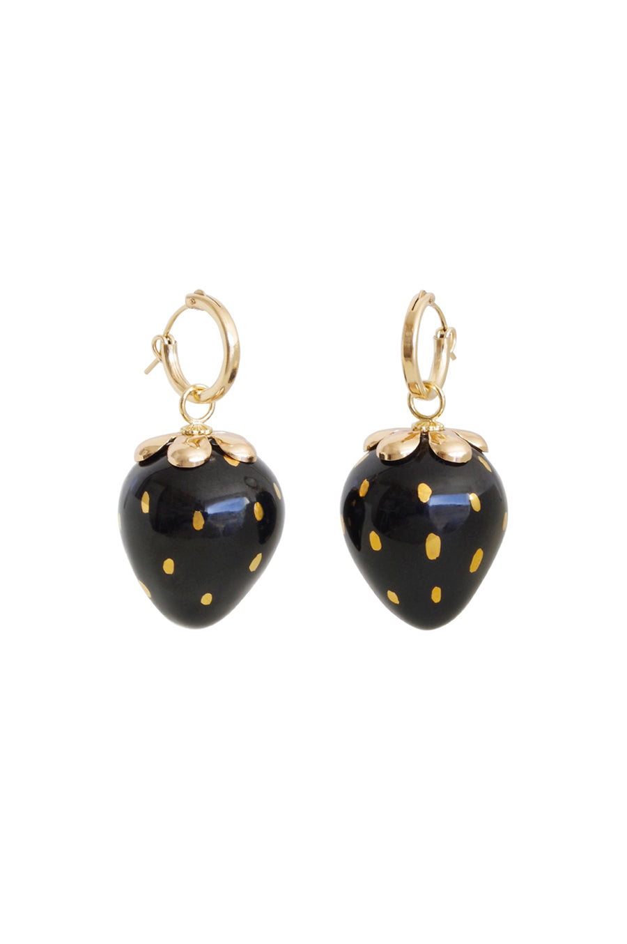 Golden Black Porcelain Strawberry Earrings