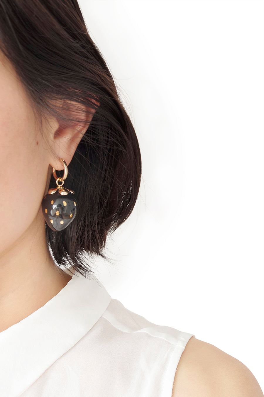 Golden Black Porcelain Strawberry Earrings
