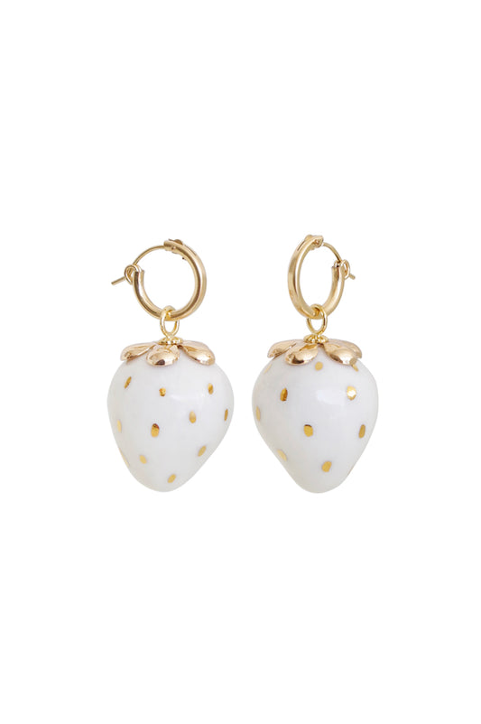 Golden White Porcelain Strawberry Earrings