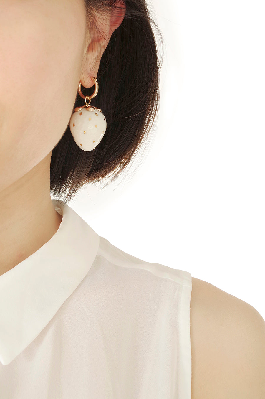 Golden White Porcelain Strawberry Earrings