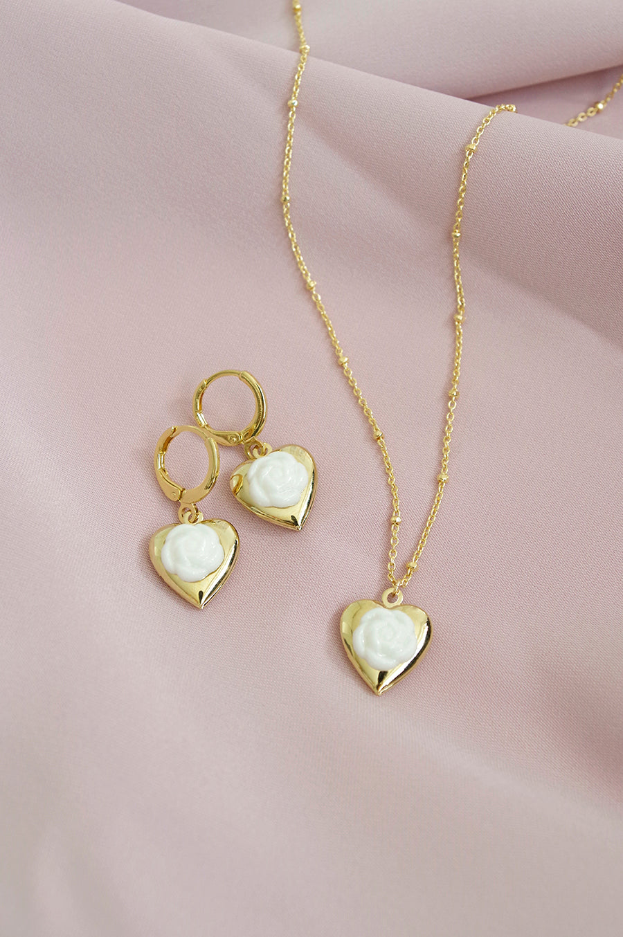 Mini Camellia Heart Locket Earrings