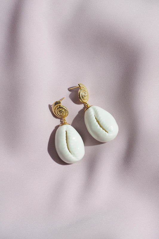 Porcelain Cowrie Shell Teardrop Earrings