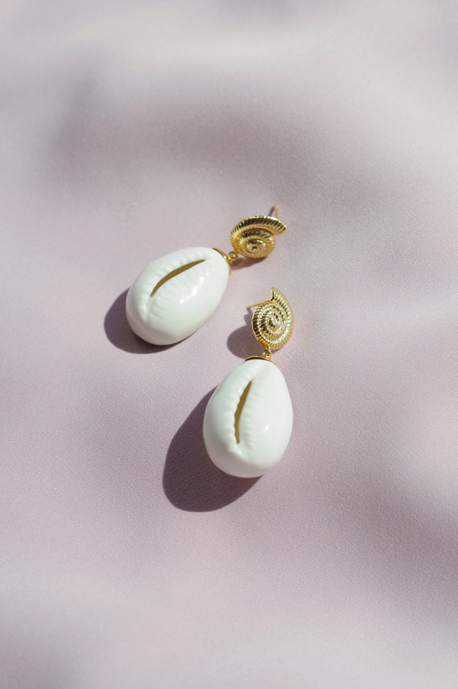 Porcelain Cowrie Shell Teardrop Earrings