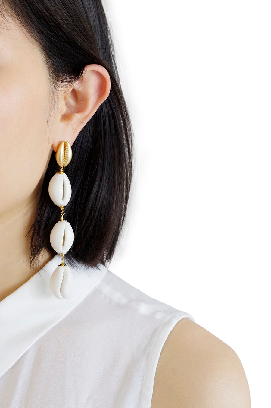 Porcelain Cowrie Shell Linear Earrings