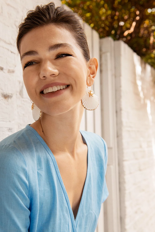 Golden Edge Clam Shell With Starfish Hoop Earrings