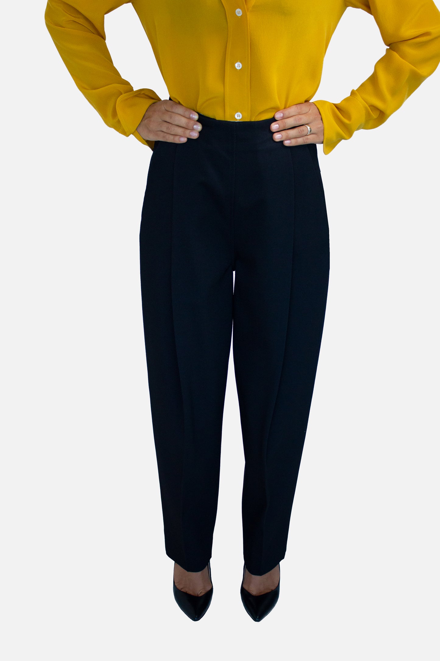 High-Waisted Pleated Wool Pants