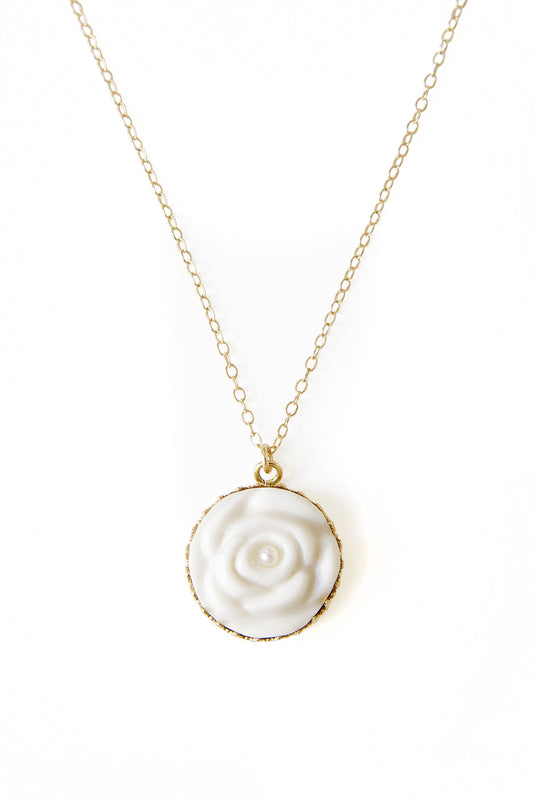 Porcelain Rose With Pearl Gold-Filled Necklace