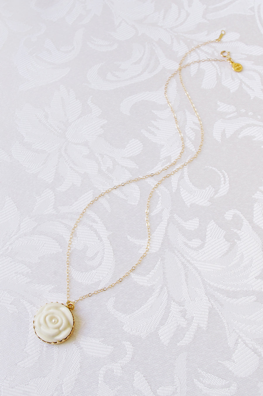 Porcelain Rose With Pearl Gold-Filled Necklace