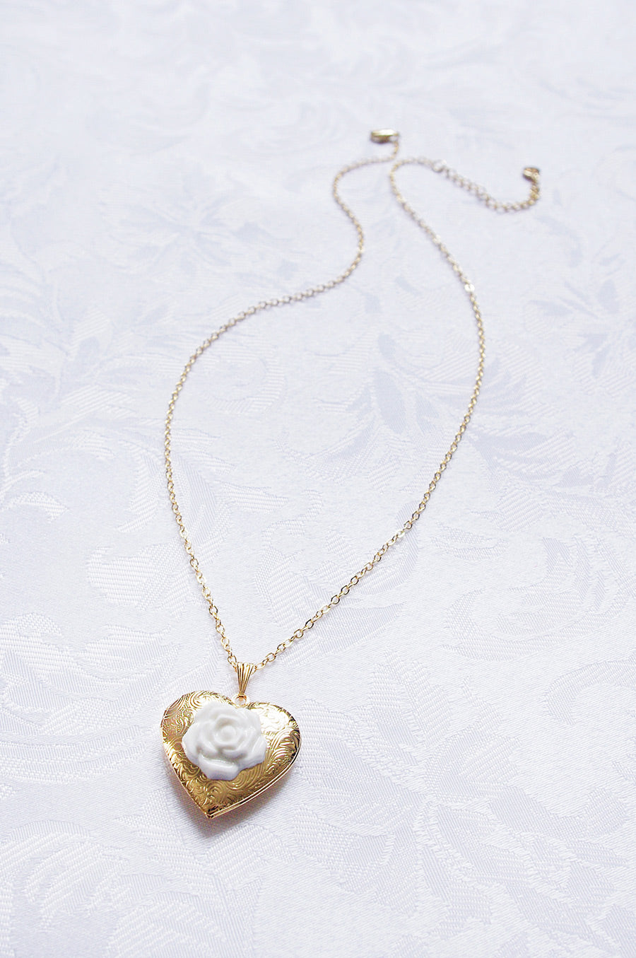 Heart Locket With Porcelain Rose Pendant Necklace