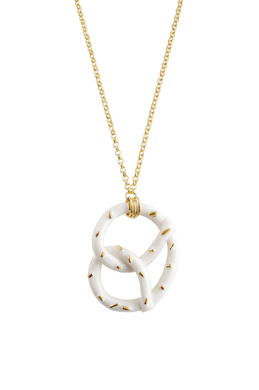 Golden Salted Porcelain Pretzel Pendant Necklace