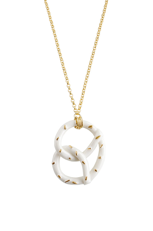 Golden Salted Porcelain Pretzel Pendant Necklace