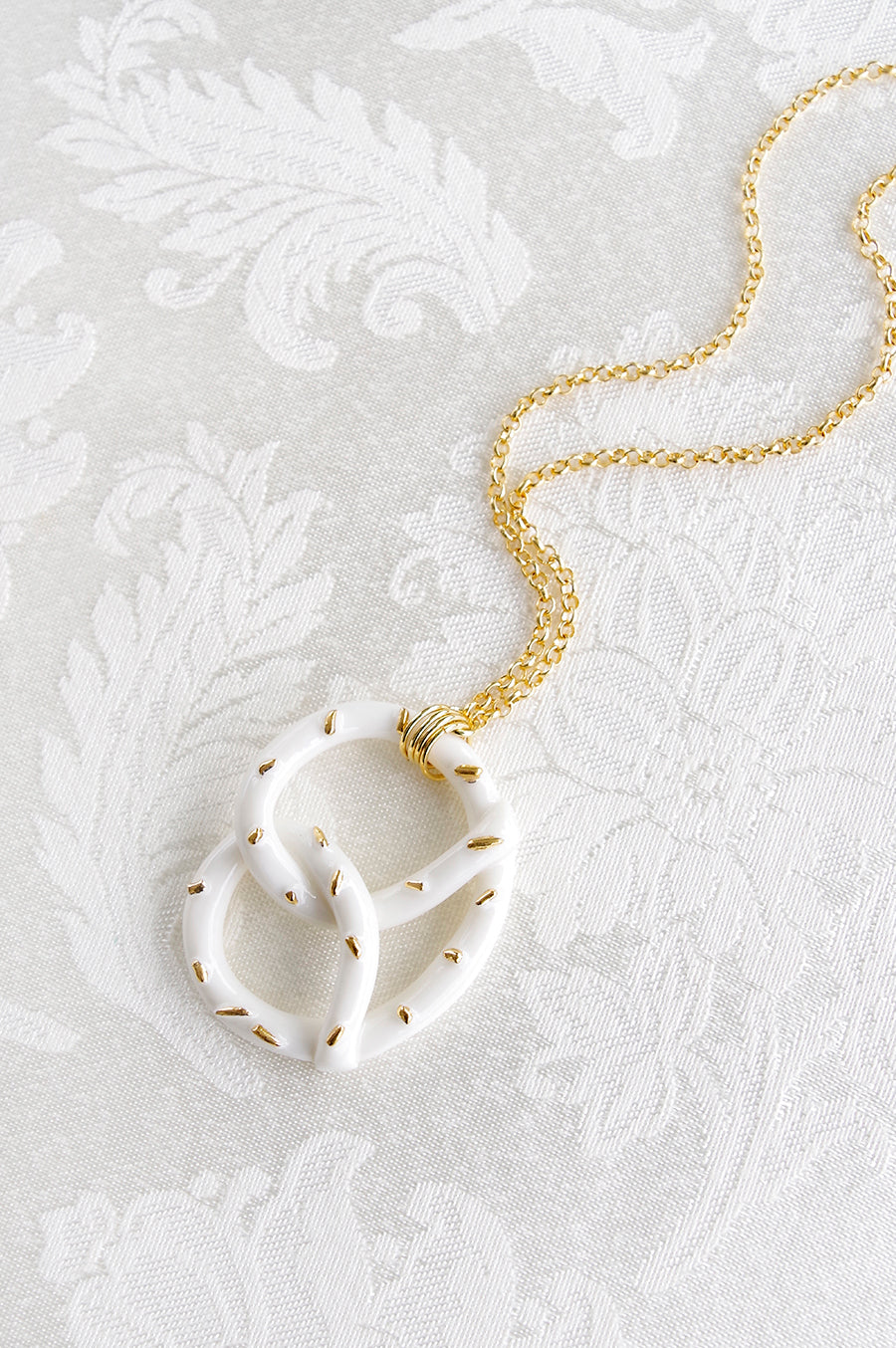 Golden Salted Porcelain Pretzel Pendant Necklace