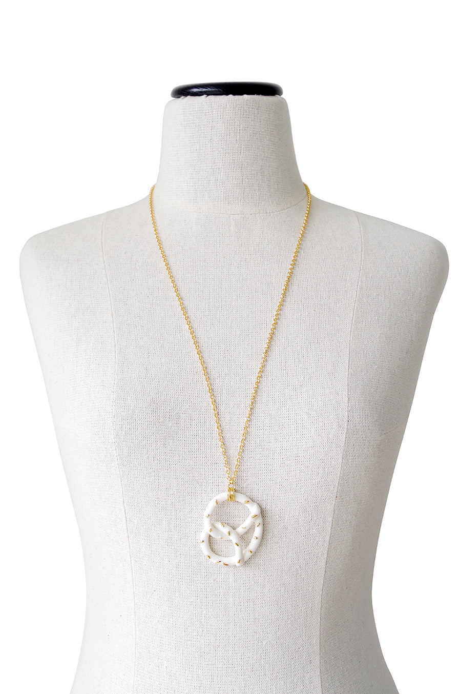 Golden Salted Porcelain Pretzel Pendant Necklace