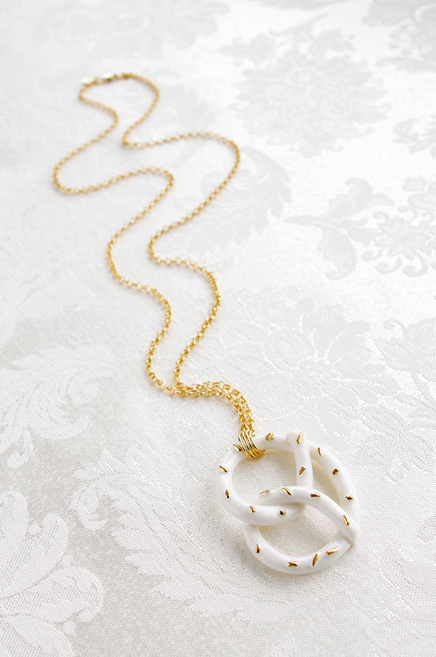 Golden Salted Porcelain Pretzel Pendant Necklace