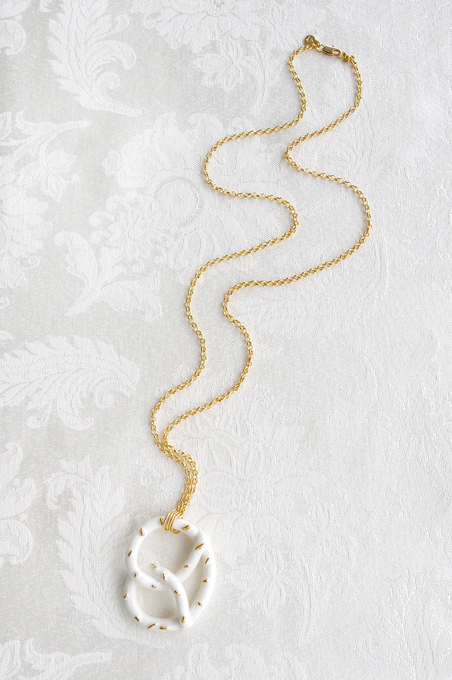 Golden Salted Porcelain Pretzel Pendant Necklace