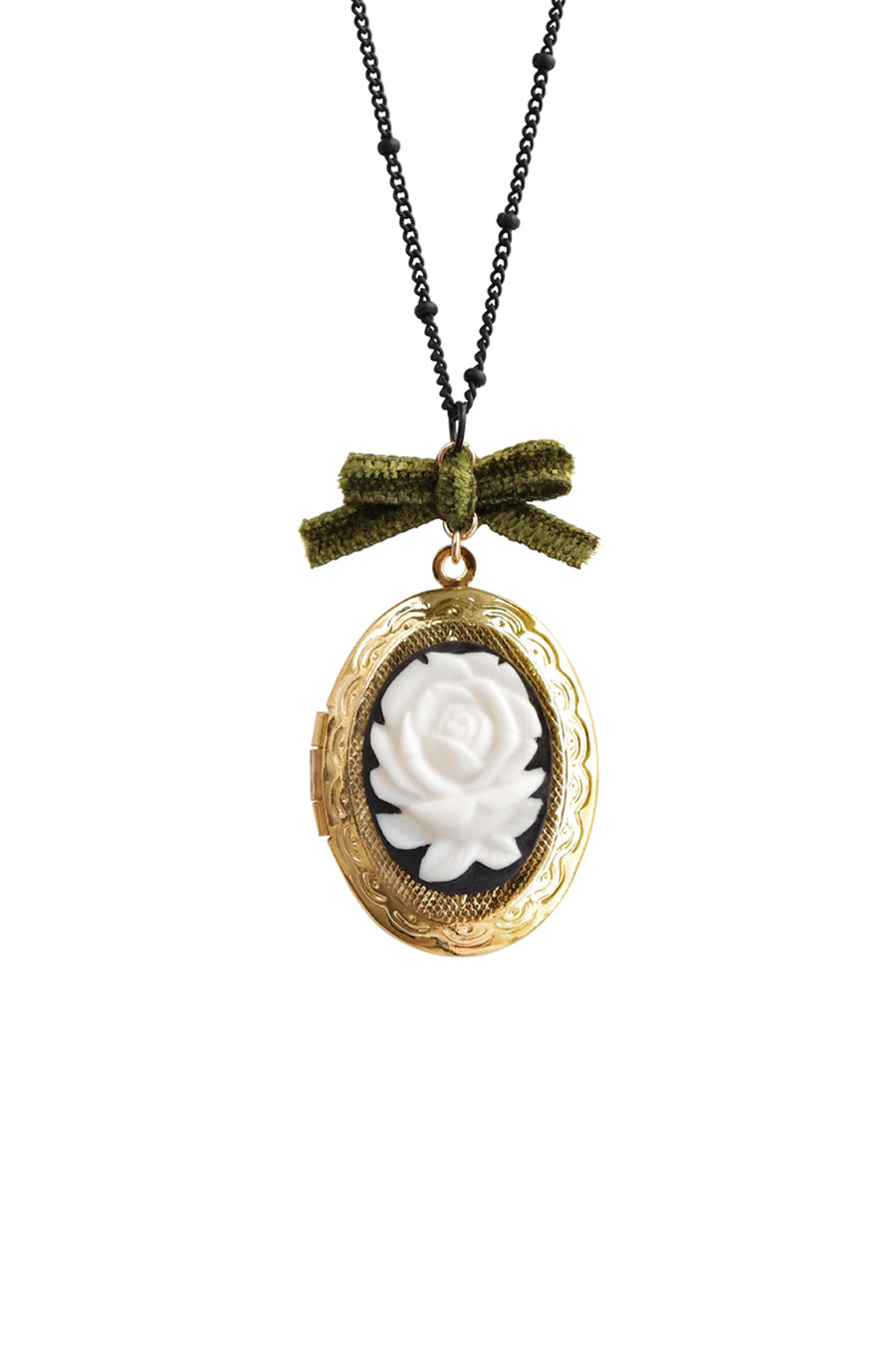 Dark Romance Rose Oval Porcelain Cameo Locket Necklace