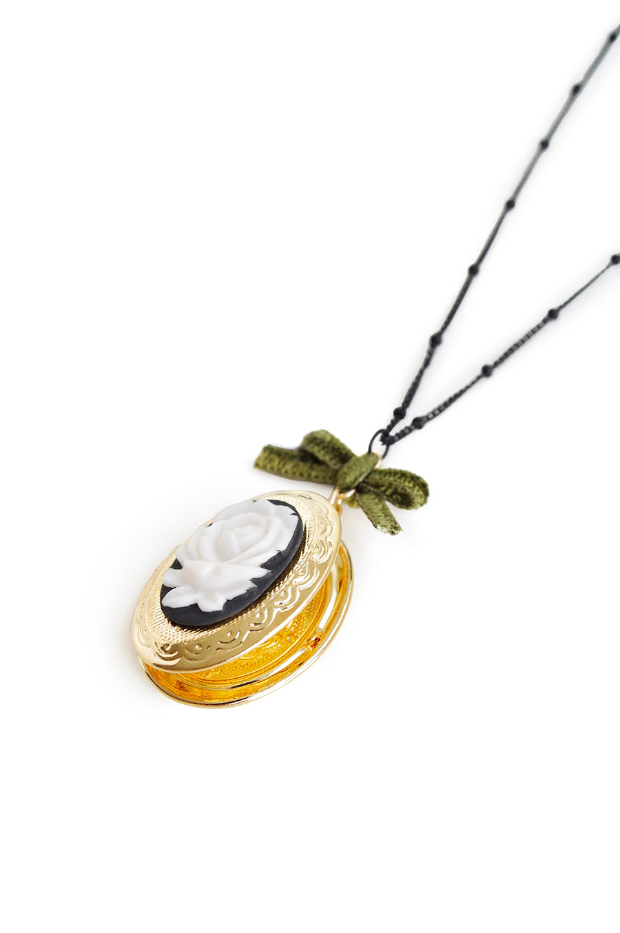 Dark Romance Rose Oval Porcelain Cameo Locket Necklace