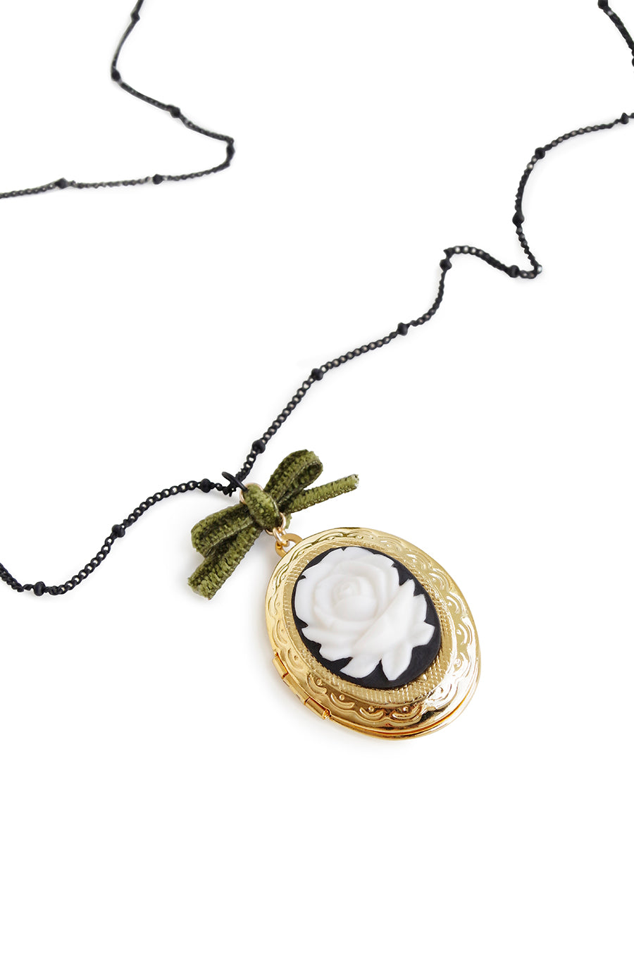 Dark Romance Rose Oval Porcelain Cameo Locket Necklace