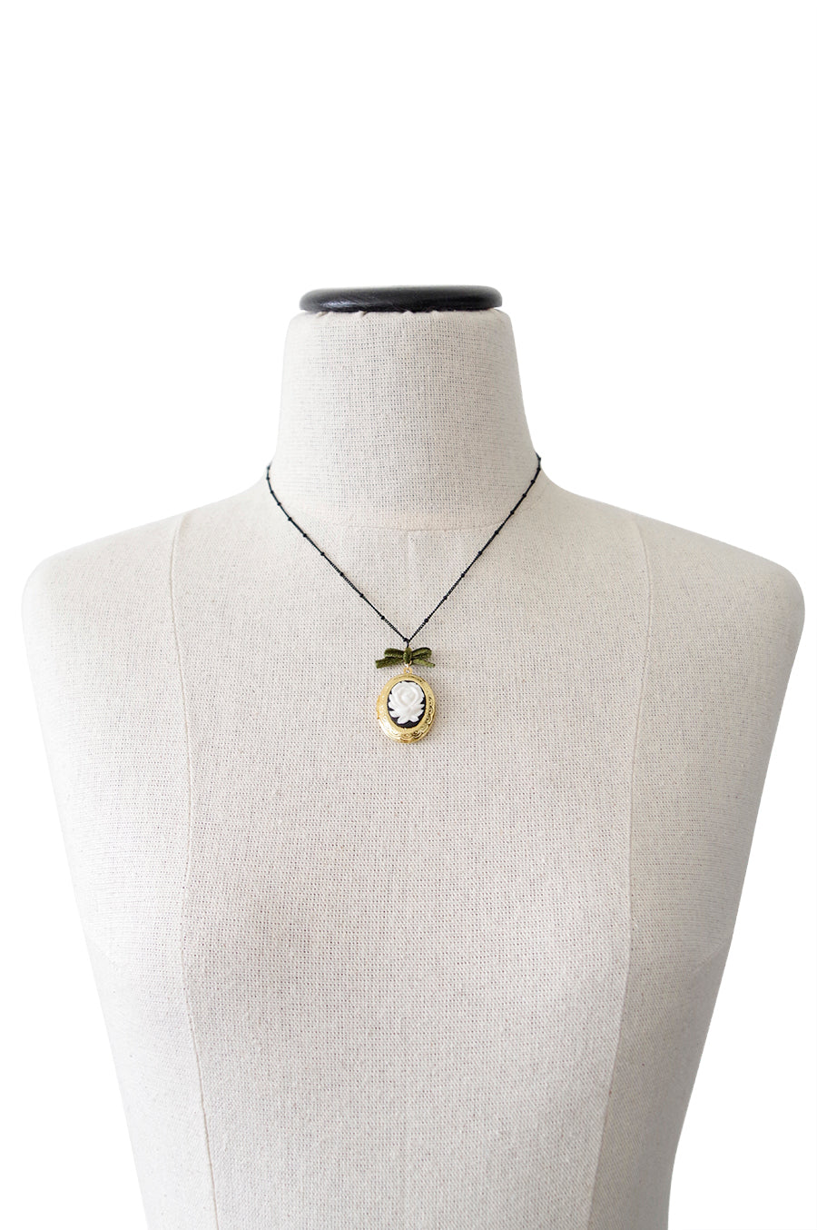 Dark Romance Rose Oval Porcelain Cameo Locket Necklace