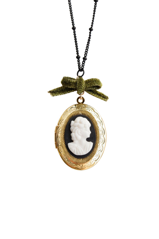 Dark Romance Goddess Oval Porcelain Cameo Locket Necklace