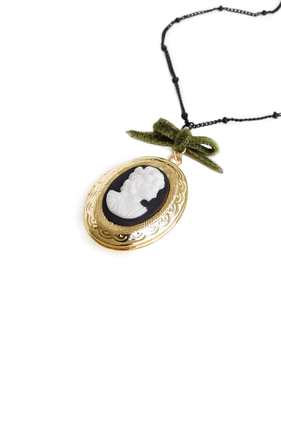 Dark Romance Goddess Oval Porcelain Cameo Locket Necklace