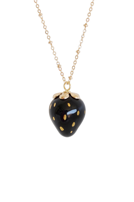 Golden Black Porcelain Strawberry Necklace