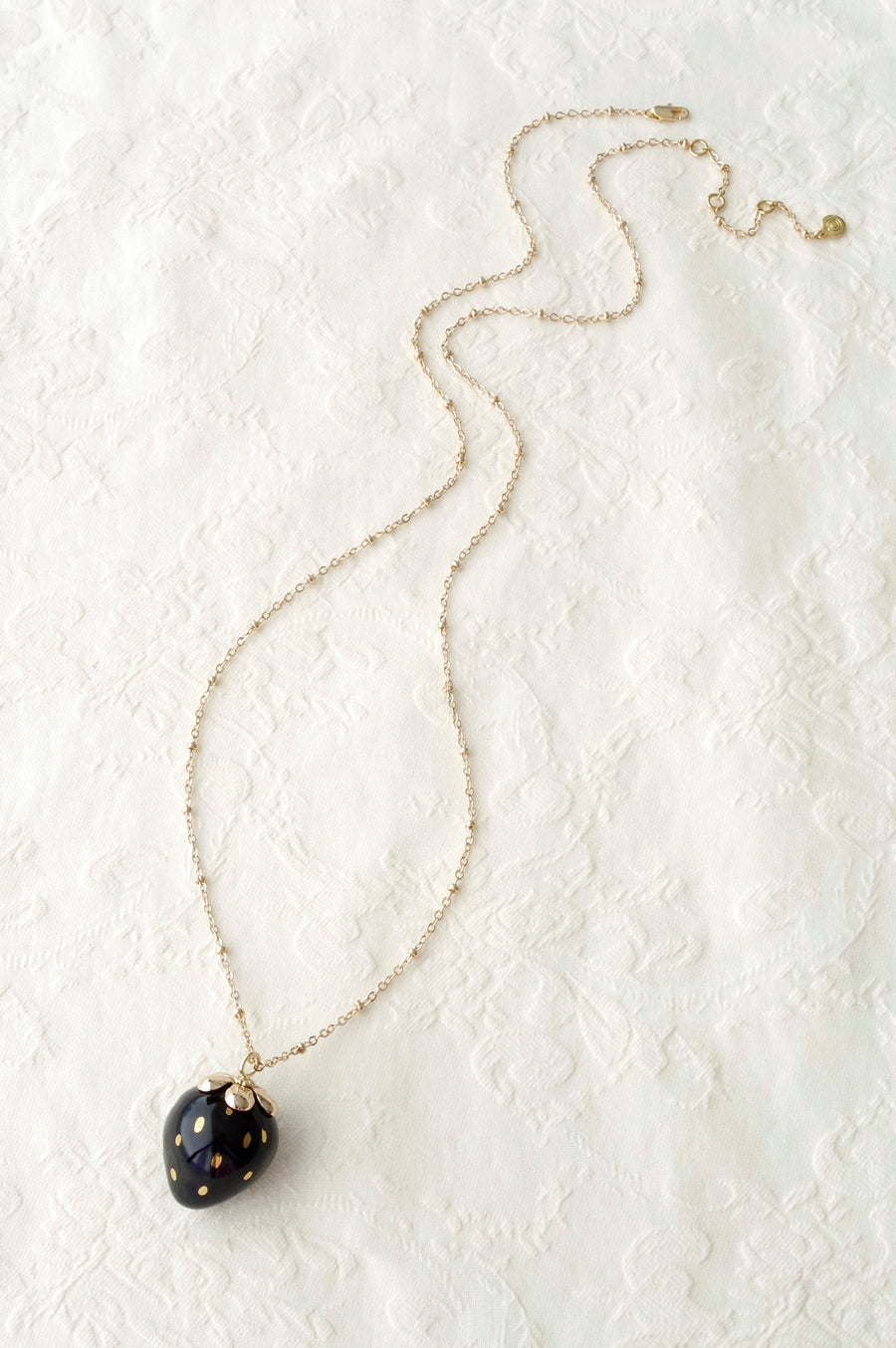 Golden Black Porcelain Strawberry Necklace