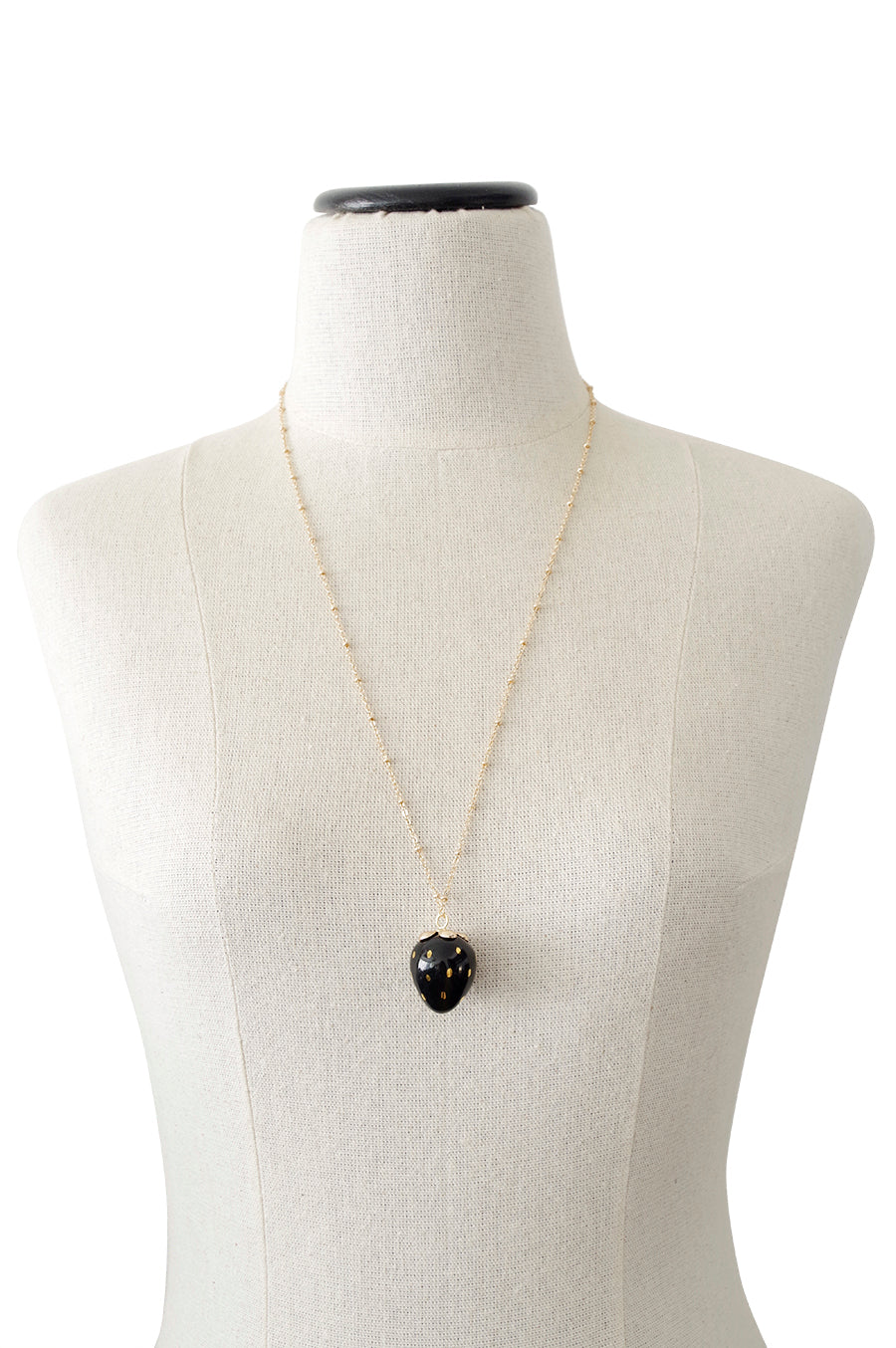 Golden Black Porcelain Strawberry Necklace