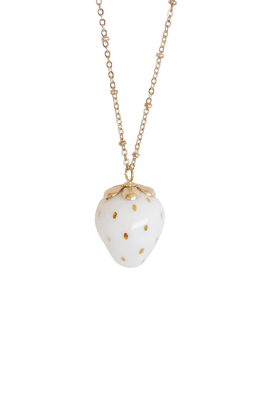 Golden White Porcelain Strawberry Necklace