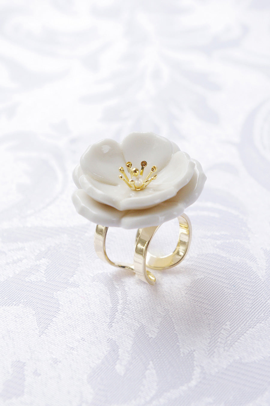 Porcelain Plum Blossom Statement Ring