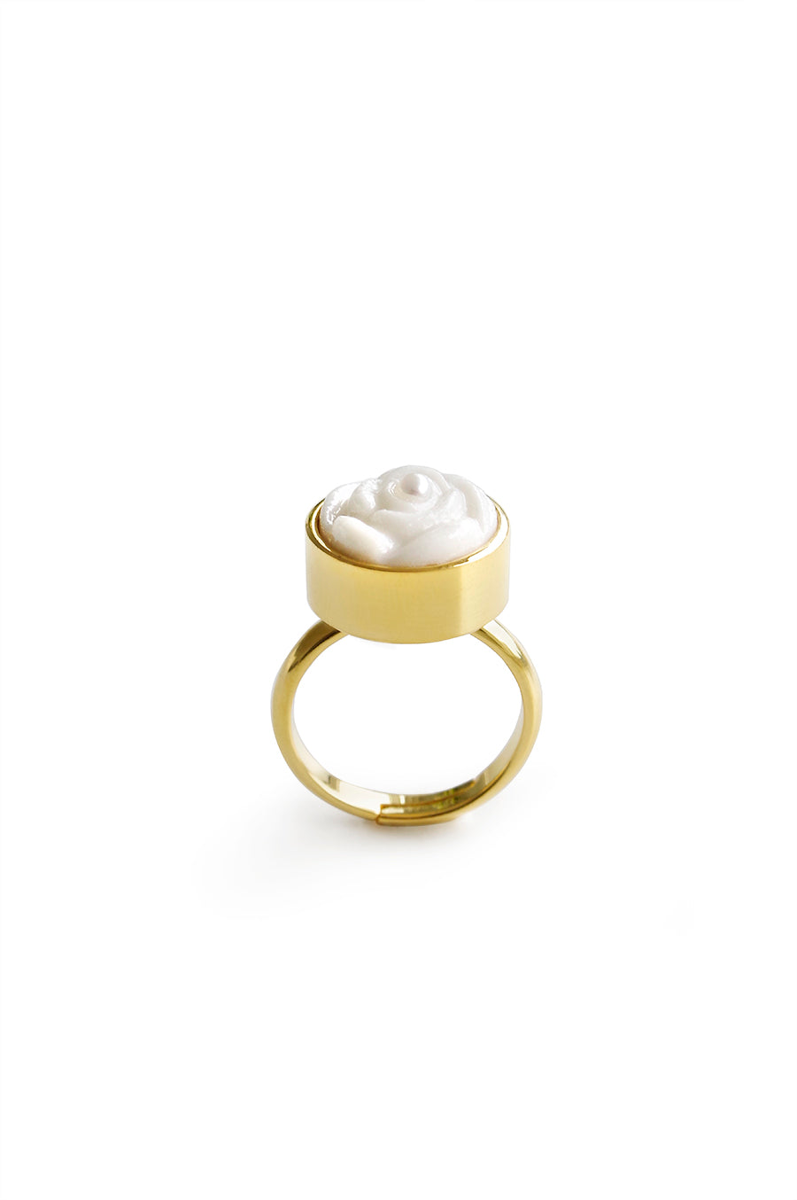 Porcelain Rose With Pearl Adjustable Ring