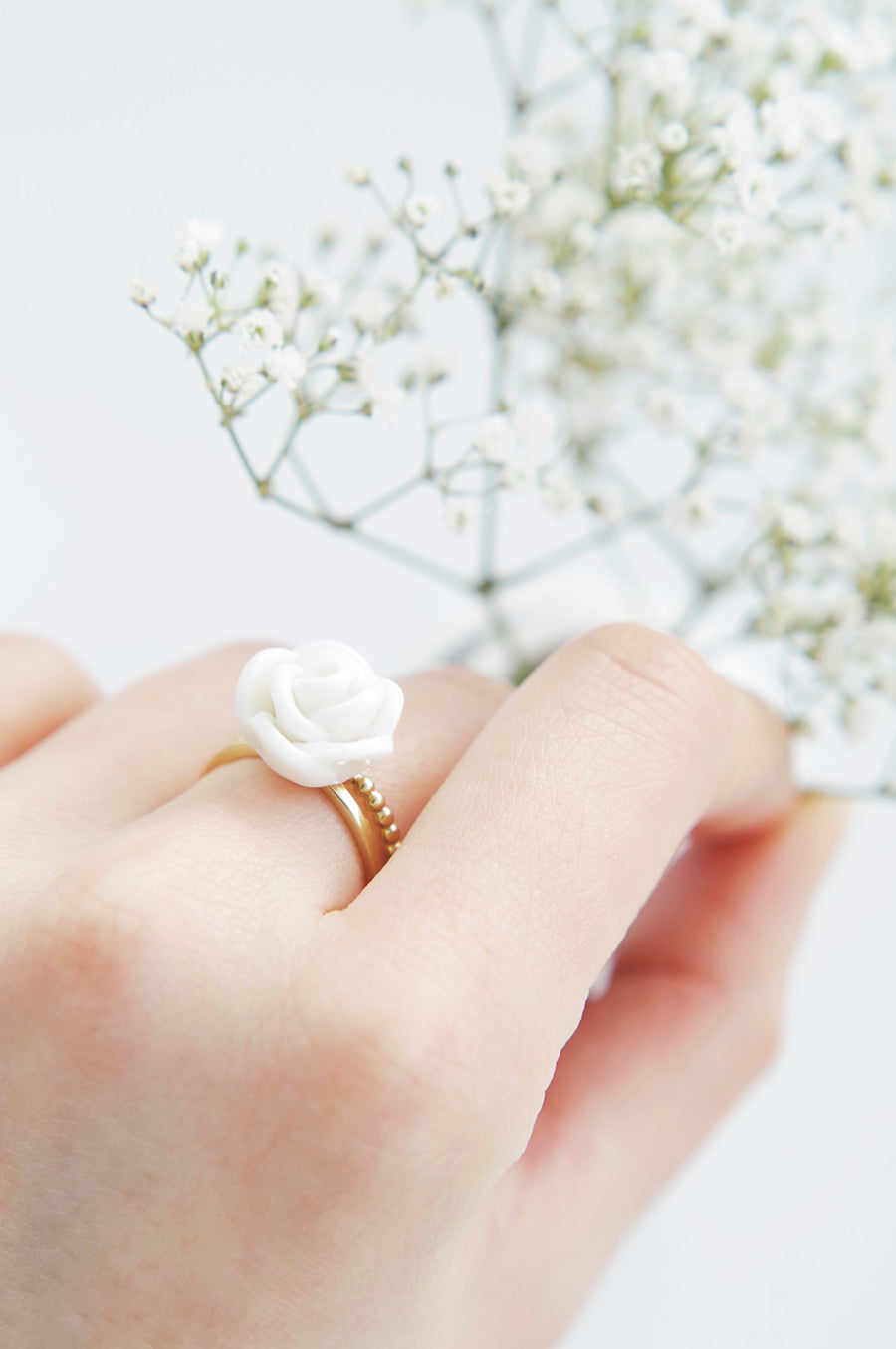 White Cloud Porcelain Rose Ring