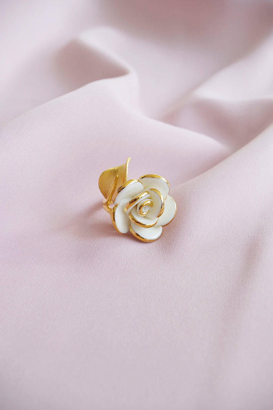 Golden White Cloud Rose Cocktail Ring