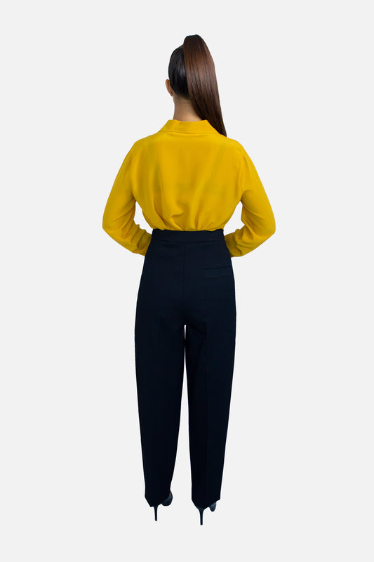 High-Waisted Pleated Wool Pants