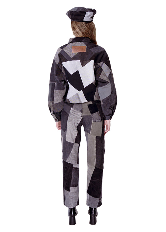 Slim Black Patchwork Pants