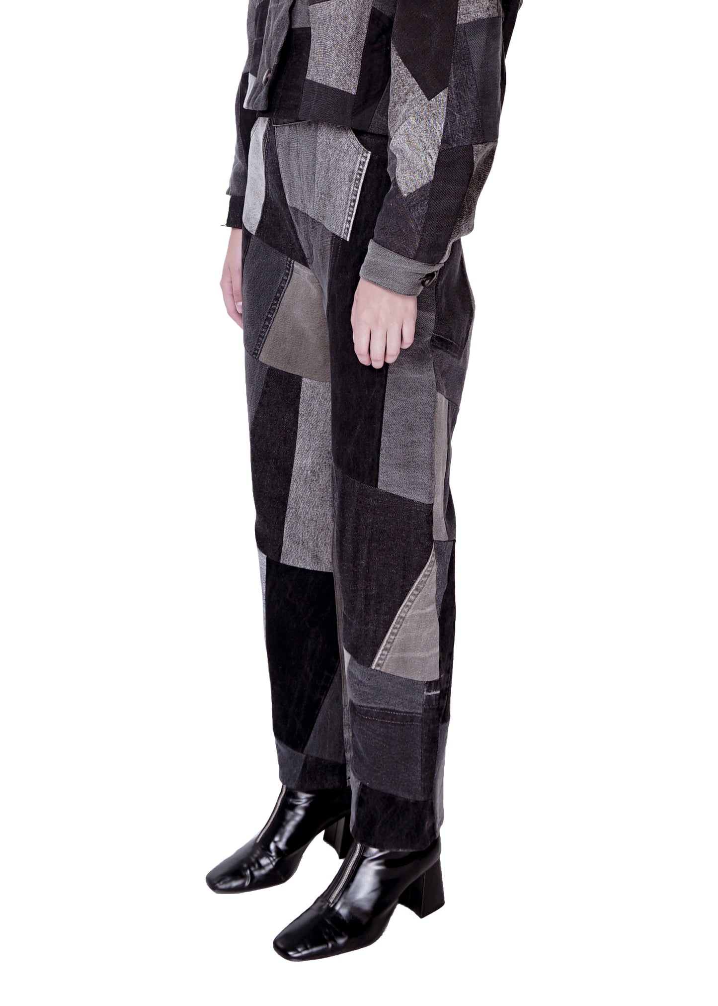 Slim Black Patchwork Pants