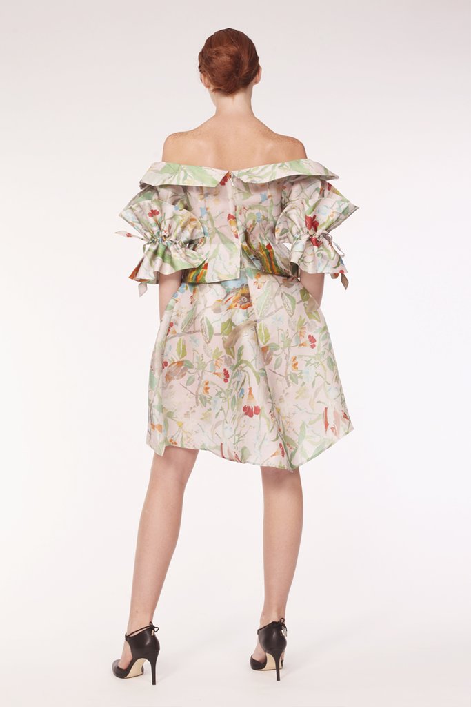 Squarish Sleeves Origami Silk Organdy Dress