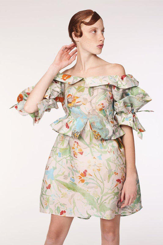 Squarish Sleeves Origami Silk Organdy Dress