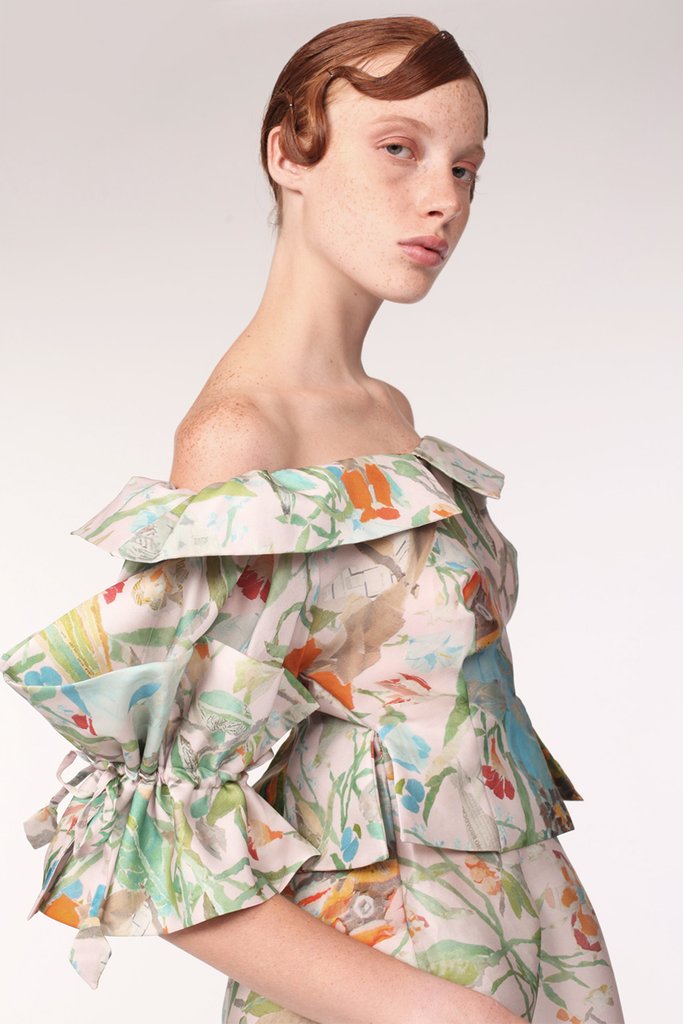 Squarish Sleeves Origami Silk Organdy Dress