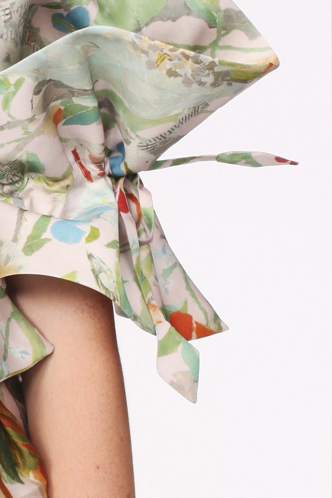 Squarish Sleeves Origami Silk Organdy Dress