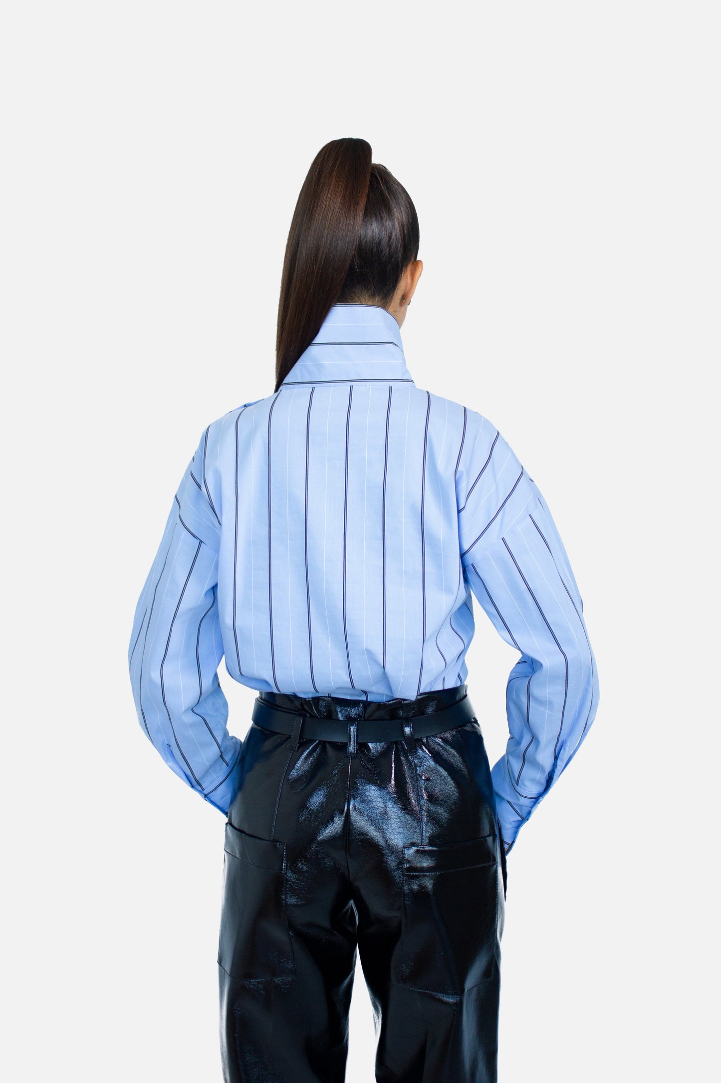 Turtleneck Loose Fit Stripe Blouse
