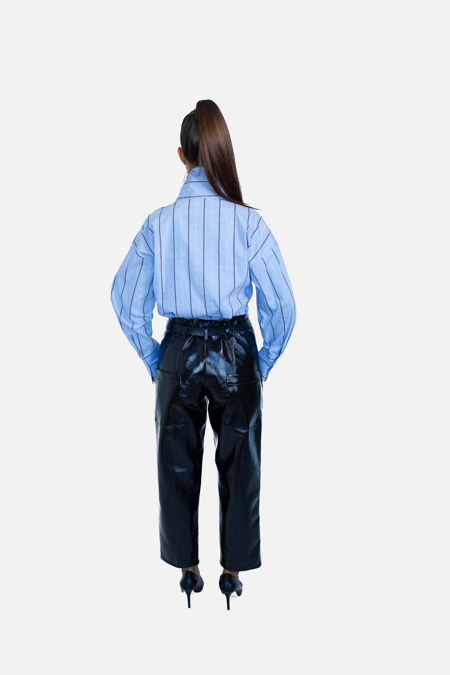 Turtleneck Loose Fit Stripe Blouse