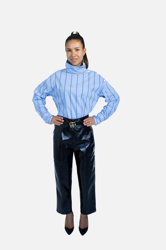 Turtleneck Loose Fit Stripe Blouse