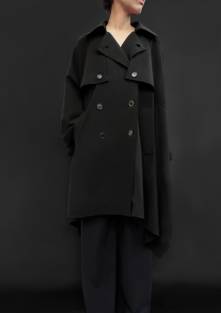 Unisex Virgin Wool Trench Cape Black